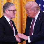 Donald Trump and Keir Starmer shaking hands.