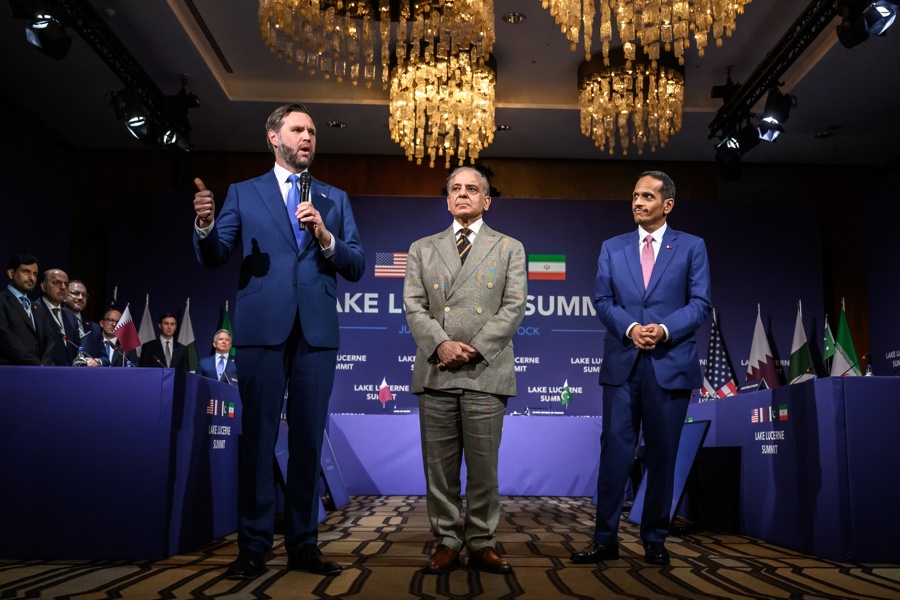 JD Vance in Switzerland speaking next to Iranian officials